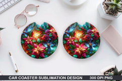 Flowers Car Coaster Sublimation|Christmas Coaster PNG Design Product Image 1