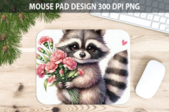 Watercolor Raccoon Mouse Pad Sublimation - Valentines PNG Product Image 1