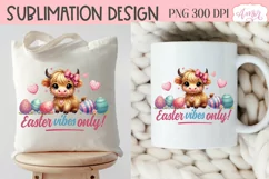Easter vibes sublimation PNG, Cute highland cow PNG design Product Image 5