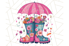 Floral Rain Boot Clipart PNG Spring Umbrella Bouquet Art Product Image 2