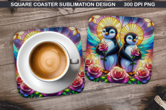 Penguin Coaster Sublimation, Valentine Coaster PNG Design Product Image 1