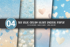 Sky Blue Cream Heart Digital Paper Product Image 1