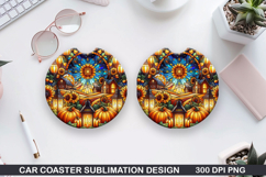 Pumpkin Car Coaster Sublimation| Halloween Coaster PNG Product Image 1