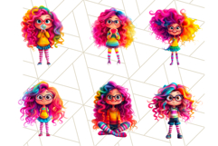 Cute Girl Clipart PNG Bundle, Fun Rainbow Hair Illustration Product Image 5
