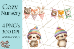 Knitted Nursery Animal Clipart PNG, Cozy Watercolor Baby Fox Product Image 1