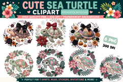 Cute Holiday Sea Turtle Clipart PNG Product Image 1