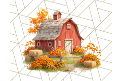 Fall Barn Clipart PNG With Pumpkins and Flowers, Autumn Png Product Image 5