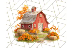 Fall Barn Clipart PNG With Pumpkins and Flowers, Autumn Png Product Image 5