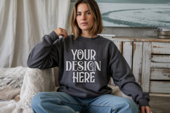 Dark Heather Gildan 18000 Sweatshirt Model Mockups, Product Image 1