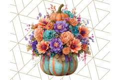 Pumpkin Clipart with Fall Flowers PNG Autumn Illustration Product Image 5