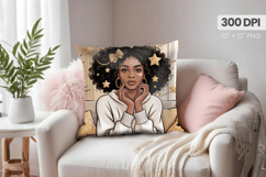 Afro Girl /Woman braided hair Pillow Design, Black Queen PNG Product Image 1