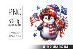 4th of July Penguin Clipart, Animal illustration for crafts Product Image 1