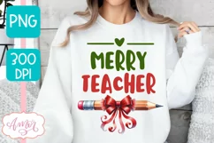 Merry Teacher sublimation PNG, Christmas teacher shirt PNG Product Image 3