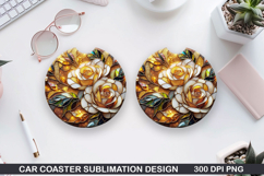 Roses Car Coaster Sublimation| Christmas Coaster PNG Design Product Image 1