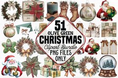 Olive Green Christmas Clipart Bundle PNG Product Image 1