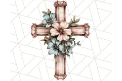 Faith Cross PNG with Flowers, Watercolor Religious Art Print Product Image 5