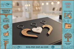 Family Puzzle Heart Keychain Laser Cut File Personalized Woo Product Image 1