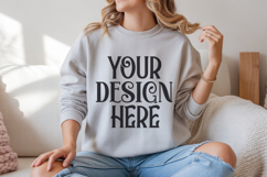 Ash Gildan 18000 Sweatshirt Mockup,G18000 Crewneck Sweatshir Product Image 1