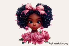 Cute Black Girl with Flower Clipart PNG Product Image 1