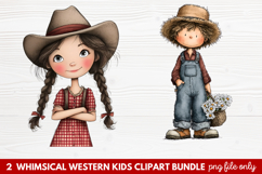 2 Whimsical Western Kids Clipart | Cute Cowboy &amp; Cowgirl PNG Product Image 1