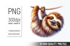 Cute Sloth Clipart PNG, Printable Animals, Wildlife Design Product Image 1