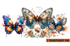 Watercolor Butterflies With Flowers Clipart PNG , Product Image 1