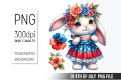 4th Of July Bunny Sublimation Clipart PNG Design Product Image 1