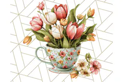 Vintage Floral Teacup Clipart PNG, Blooming Teacups Clip Art Product Image 5
