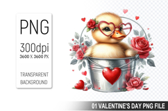 Valentine&#039;s Duck in Bucket, Animal Graphic For Crafts Product Image 1