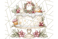 Christmas Cake Clipart PNG, Cottagecore Holiday Desserts Product Image 5