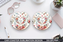 Flowers Car Coaster Sublimation |Valentine Coaster PNG Product Image 1