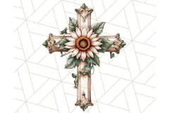 Faith Cross PNG with Flowers, Watercolor Religious Art Print Product Image 5