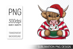 Cute Christmas Highland Cow , Animal Sublimation Clipart PNG Product Image 1