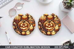 Pumpkins Car Coaster Sublimation| Halloween Coaster PNG Product Image 1