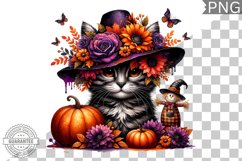 Halloween Cat Flowers Sublimation - Clipart PNG Design Product Image 1