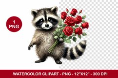 valentine png watercolor clipart - fox and roses Product Image 1
