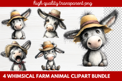 4 Whimsical Farm Animal Clipart | Cute Farm Animals PNG Set Product Image 1
