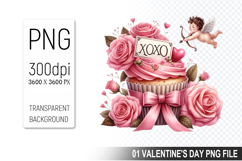 Cupcake With Angel, Valentine&#039;s Digital Clipart PNG File Product Image 1