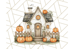 Watercolor Halloween Cottage Clipart, Ghosts &amp; Pumpkins Png Product Image 5