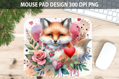 Watercolor Fox Mouse Pad Sublimation - Valentines PNG Product Image 1