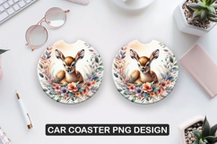 Floral Deer Car Coaster Sublimation| Animal Coaster PNG Product Image 1