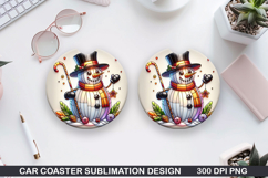 Snowman Car Coaster Sublimation|Christmas Coaster PNG Design Product Image 1