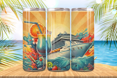 Cruise Watercolor beach Tumbler Wrap PNG Sublimation Product Image 1