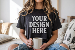 Christmas Bella Canvas 3001 Black Shirt Mockup ,Trandy Mock Product Image 1