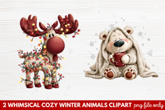 Whimsical Cozy Winter Animals Clipart | Cute Snowy Forest Product Image 1