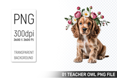 Cute Floral Dog, Animal Sublimation Clipart PNG Product Image 1