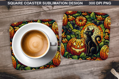 Halloween Cat Coaster Sublimation, Halloween Coaster PNG Product Image 1