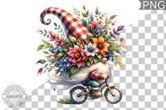 Floral Crown Gnome Rides A Bike Sublimation Clipart Design Product Image 1