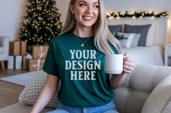 Comfort Colors 1717 Light Green Christmas T-Shirt Mockup, Bo Product Image 1
