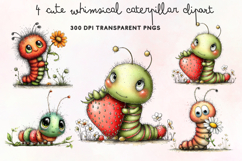 Cute Whimsical Caterpillar Clipart PNG Product Image 1